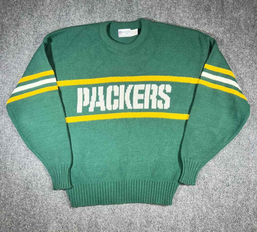 Vintage 80s Green Bay Packers Knit Sweater NFL Cliff Engle XL